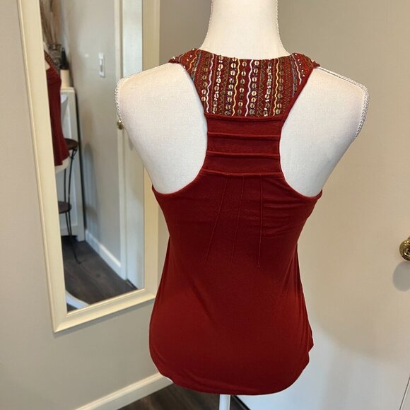 Boston Proper Rust Embroidered Sequined Racerback Tank Top, Size XS - Picture 10 of 13